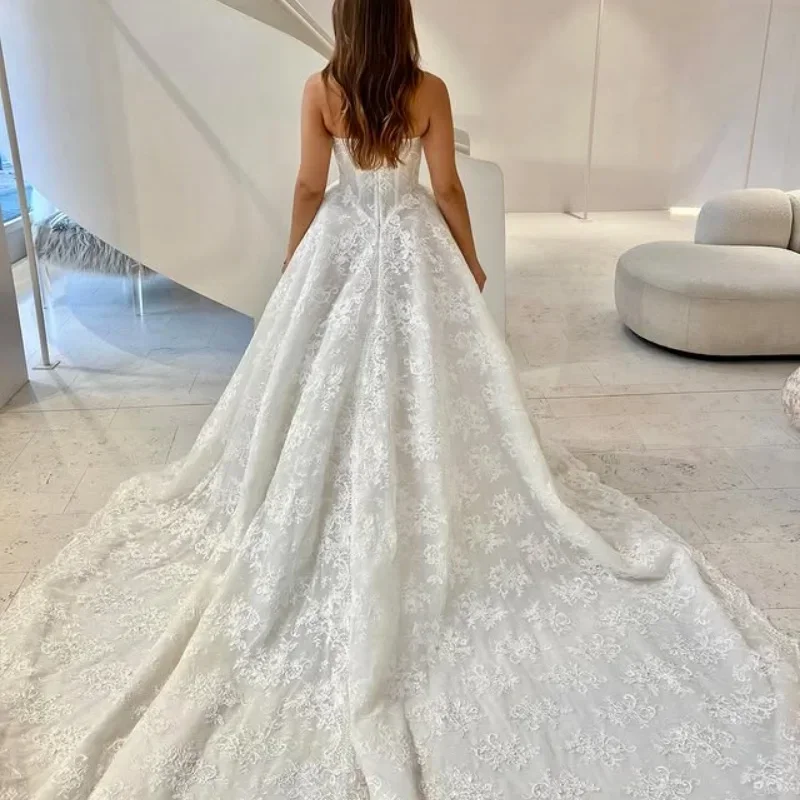 Vestido De Novia De marfil personalizado, apliques De encaje, corsé con forma De corazón, vestido De Novia De cola larga, Vestidos De Novia