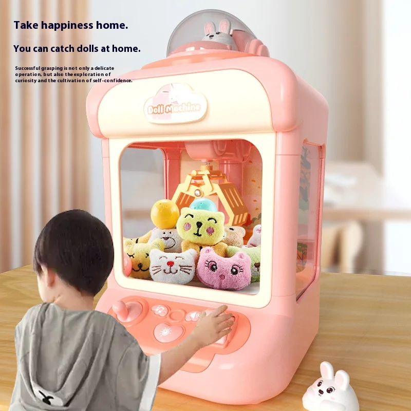 Cute Rabbit Claw Doll Machine Toy Mini Coin Machine with Lights Music Household Interactive Random Dolls Machine Toys for Kid