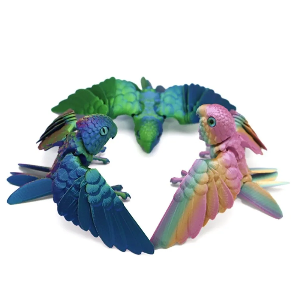 

New Multicolor 3D Printed Parrot Model Flexible Sparkling Simulation Animal Model Rotatable Parts Movable Joints Bird Fidget