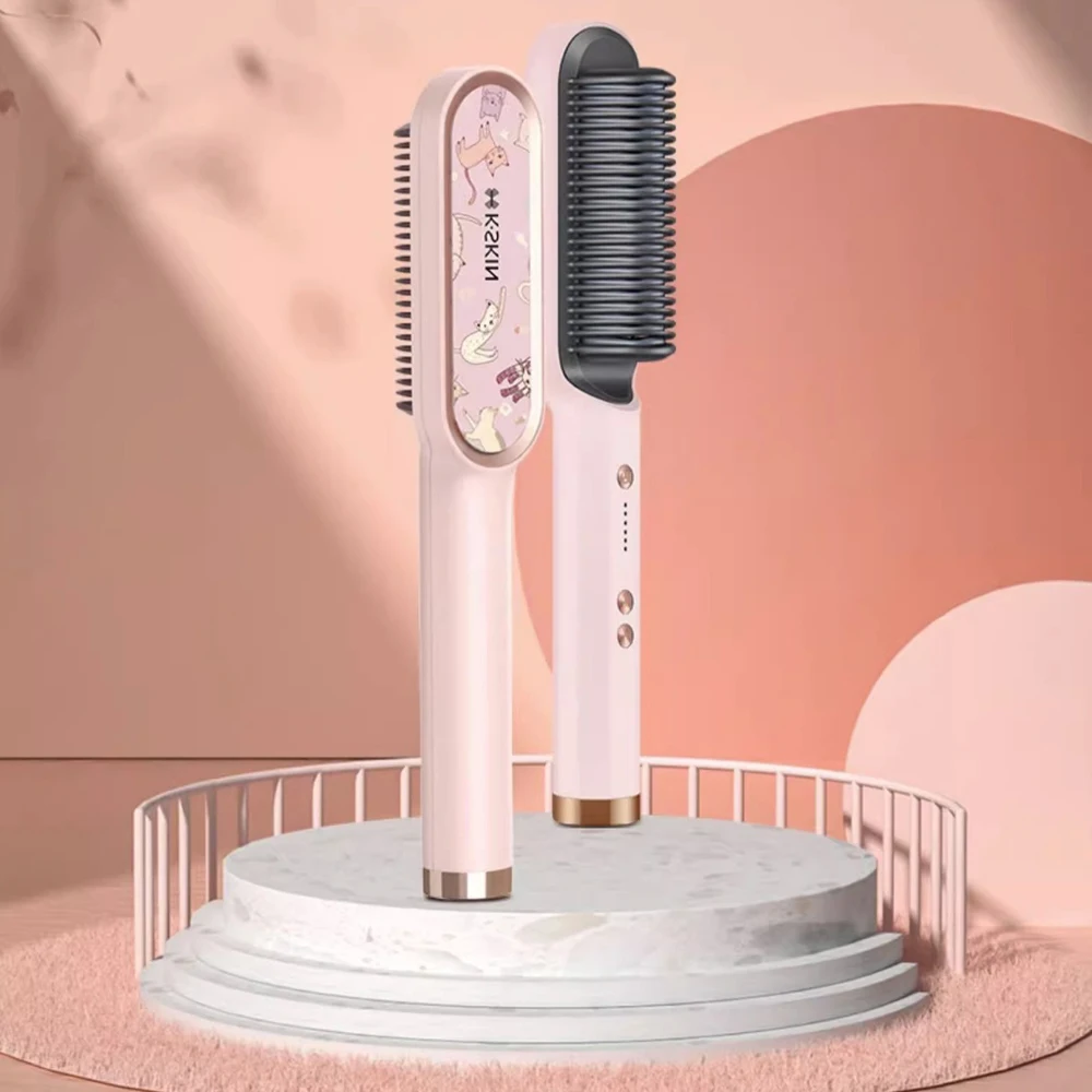 Electric Anti-Scald Negative Ion Hair Straightener Curler Brush Ceramic Fast Heating Portable Straightening Styling Tool