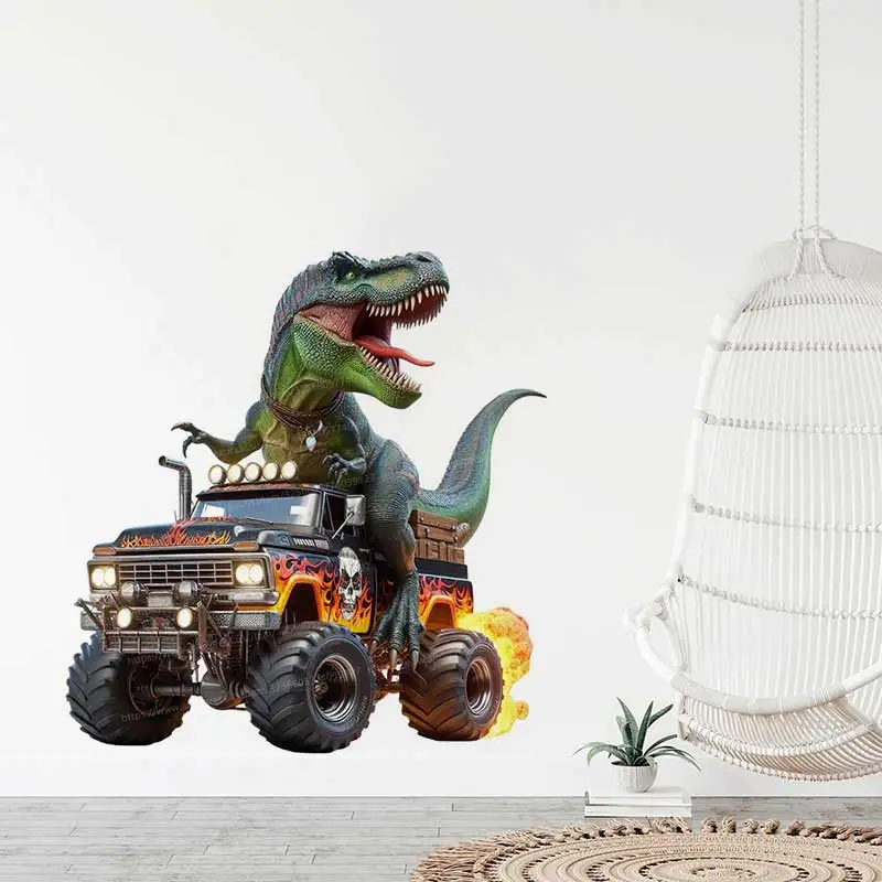 

T-Rex Dinosaur Driving on a Monster Truck- Wall Stickers Bedroom Boy Room Background Decoration Mural Animals Home Decor S490