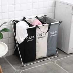 Foldable Laundry Basket Three Grids Waterproof Organizer Basket Home Large  Dirty Clothes Toy Laundry Hamper