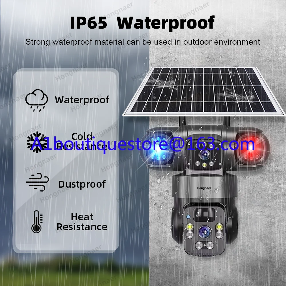 Hongna 8MP 3 Video Wireless Solar PTZ Camera V380 Pro 4k Dual Lens WiFi Outdoor 4g Sim Card CCTV Solar Security Camera