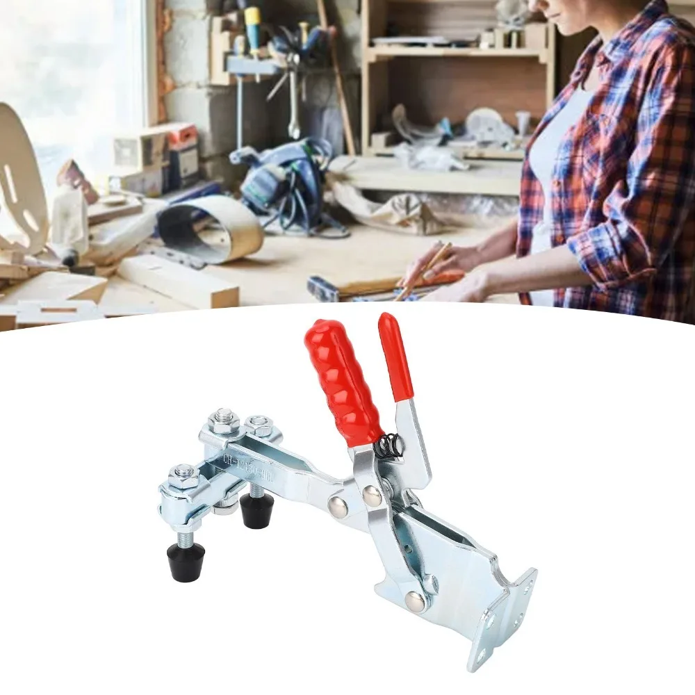 Dual Head Quick Release Clamp Dual Handle 227kg Clamping Force Vertical Toggle Clamp Anti Slip Red Hand Tool Heavy Duty Clamp