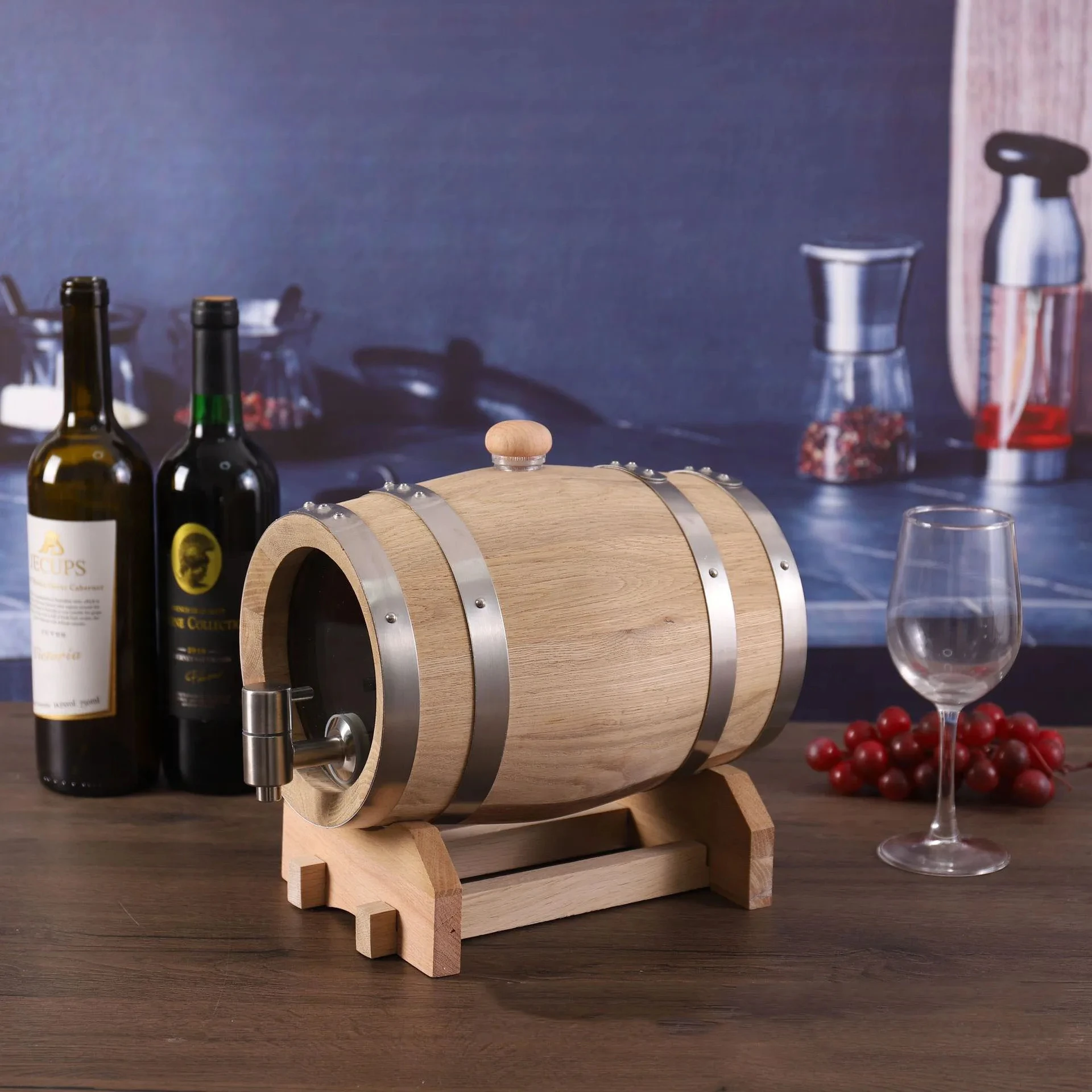 3L Vintage Oak Observable Wine Barrel – Whiskey Storage & Beer Brewing Container, Home Bar Decor, Wooden Barrel for Gift