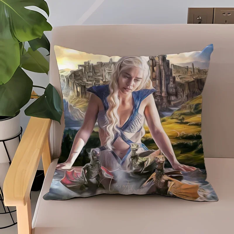 Daenerys Targaryen Decorative Pillowcases 40x40 Cushions Home Decoration Accessories Cushion Cover 50x50 Short Plush Pillow Sofa