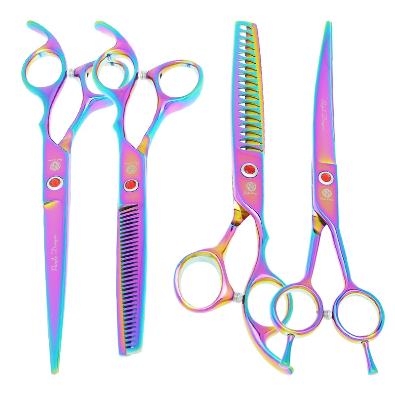 

Purple Dragon 7.0" Pet Grooming Scissors Dog Cat Cutting Hair Shears Fish Bone Thinning Clipper Animal Curved Scissors B0019B