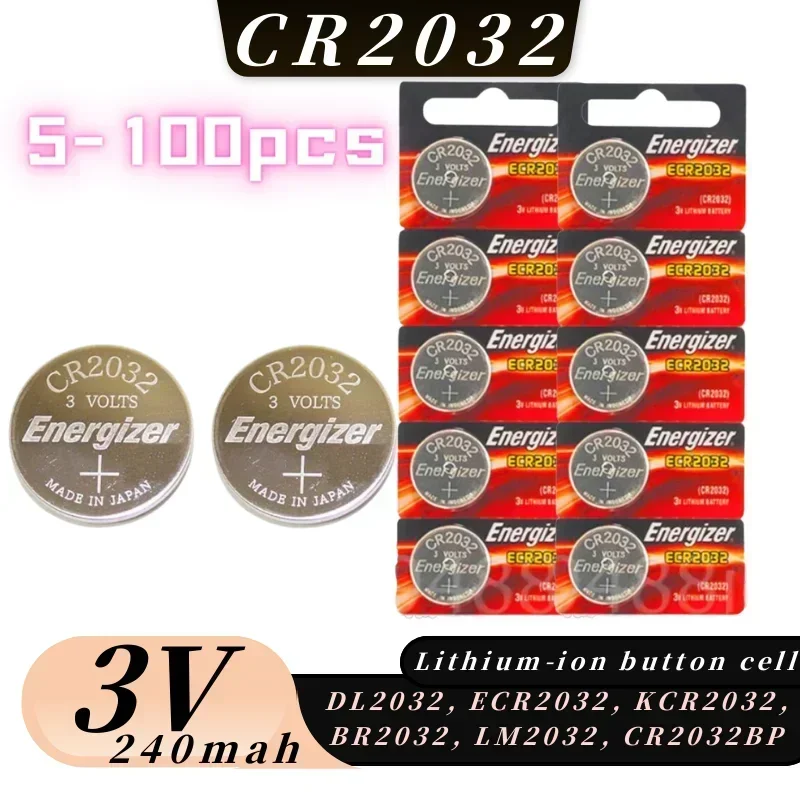 5-100 Uds CR2032 DL2032 BR2032 5004LC cr 2032 batería de litio de 3V pila de botón para reloj, juguetes, baterías de reloj con llave de coche