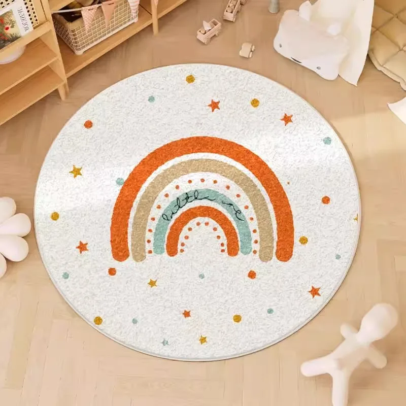 

Round Living Room Carpet Cute Rainbow Polka Dot Pattern Bedroom Bedside Rugs Fashionable Ins Home Decoration Coffee Table Mat 러그