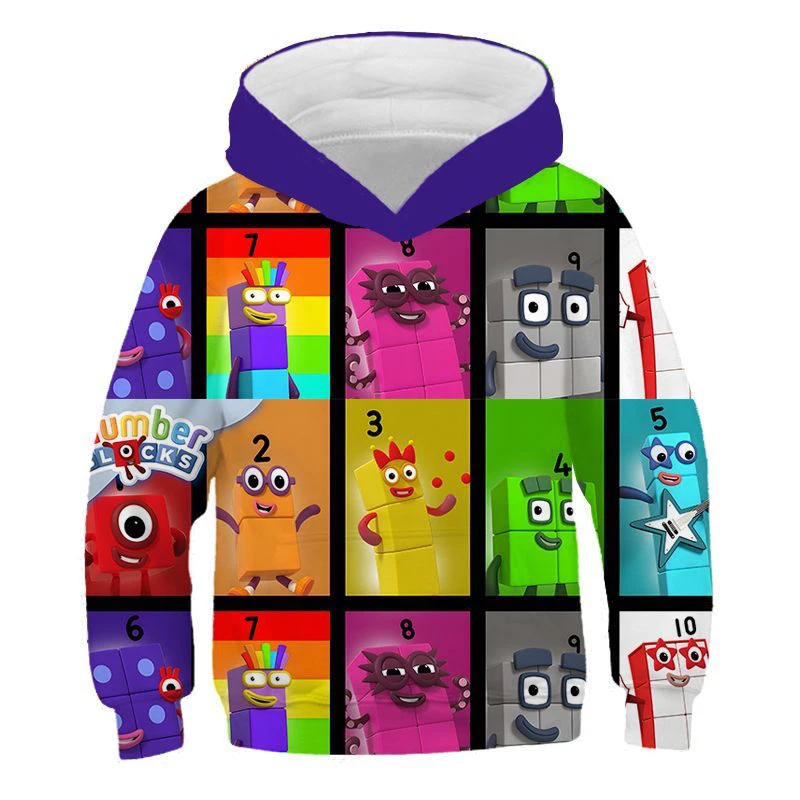 Numberblocks Digital Building Block Hoodie Numberblocks Letter Series Children Adult 3D Cartoon Hooded Autumn and Winter Coat