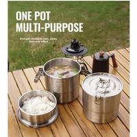 6/7pcs/set Camping Cookware Mess Kit 304 Stainless Steel Boiling Pot And Kettle Outdoor Picnic Camping Hiking Supplies
