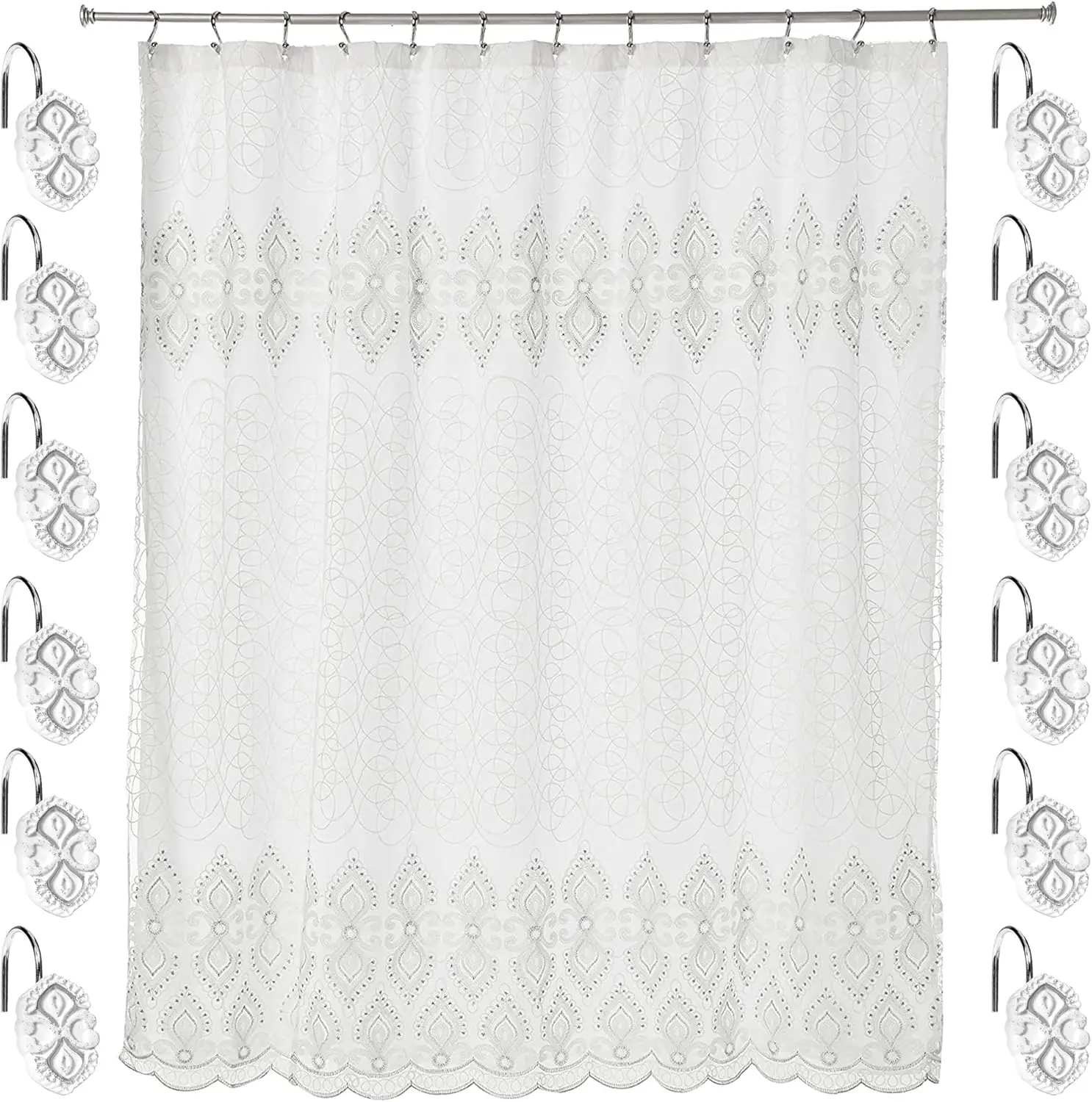 

Monaco Bathroom Shower Curtain Set 13 Piece with Hooks, Classic Contemporary Design for Modern Decor