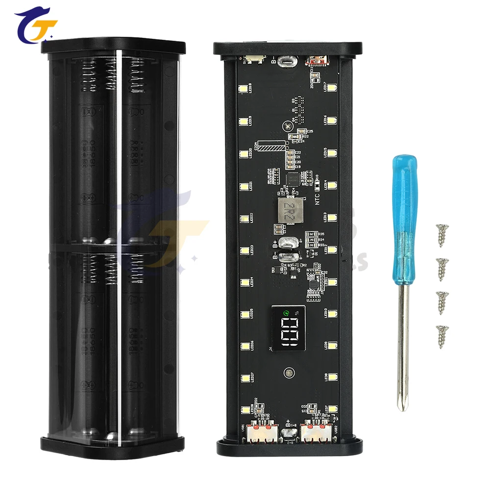 Transparent Shell 6-Cell 18650 Battery Case 22.5W Fast Charging Power Bank Case No-Solder Kit Battery Storage Box