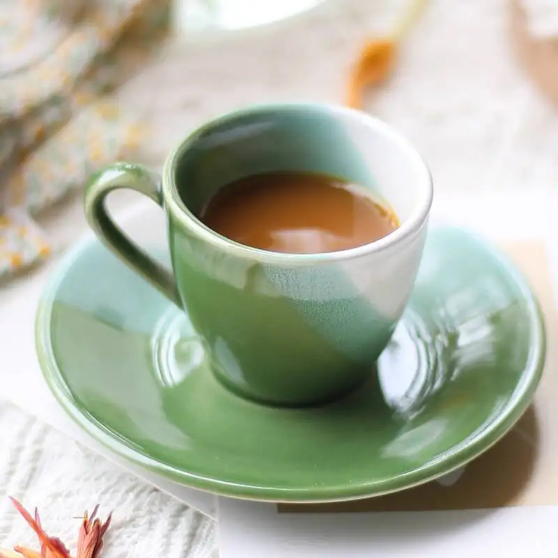 

Mini Coffee Cup Porcelain Italian Espresso Luxury British Espresso Small Cup And Saucer Set Green Gradient Cup Ceramic 80ml