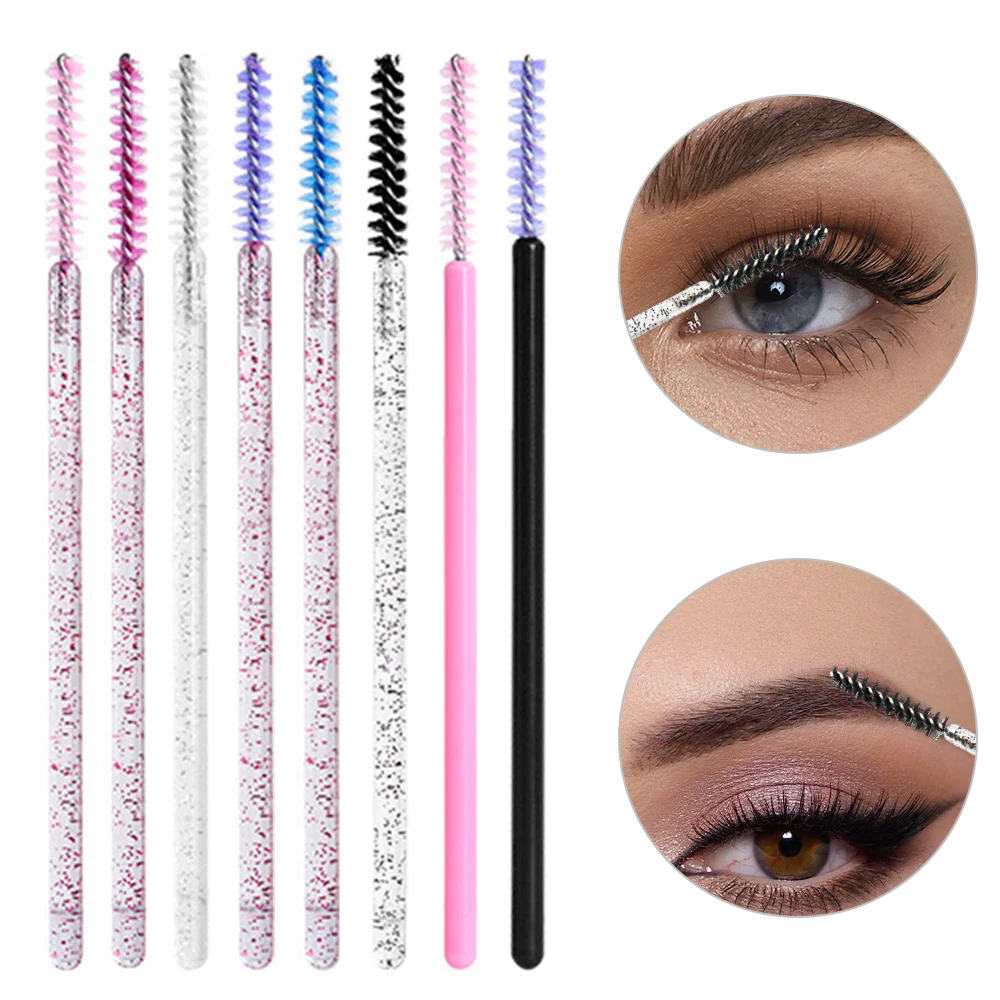 50pcs Eyelash Makeup Spoolie Crystal Brushes Cosmetics Applicator Eyelash Extension Accessories Eyebrow Eyelash Extension Brush