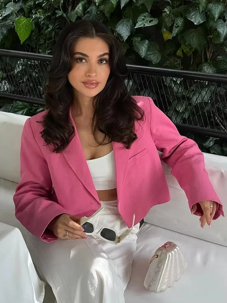 

HH женский укороченный пиджак, пальто, милый розовый тонкий пиджак на одной пуговице с длинными рукавами, весенне-осенний женский костюм для поездок на работу, верхняя одежда