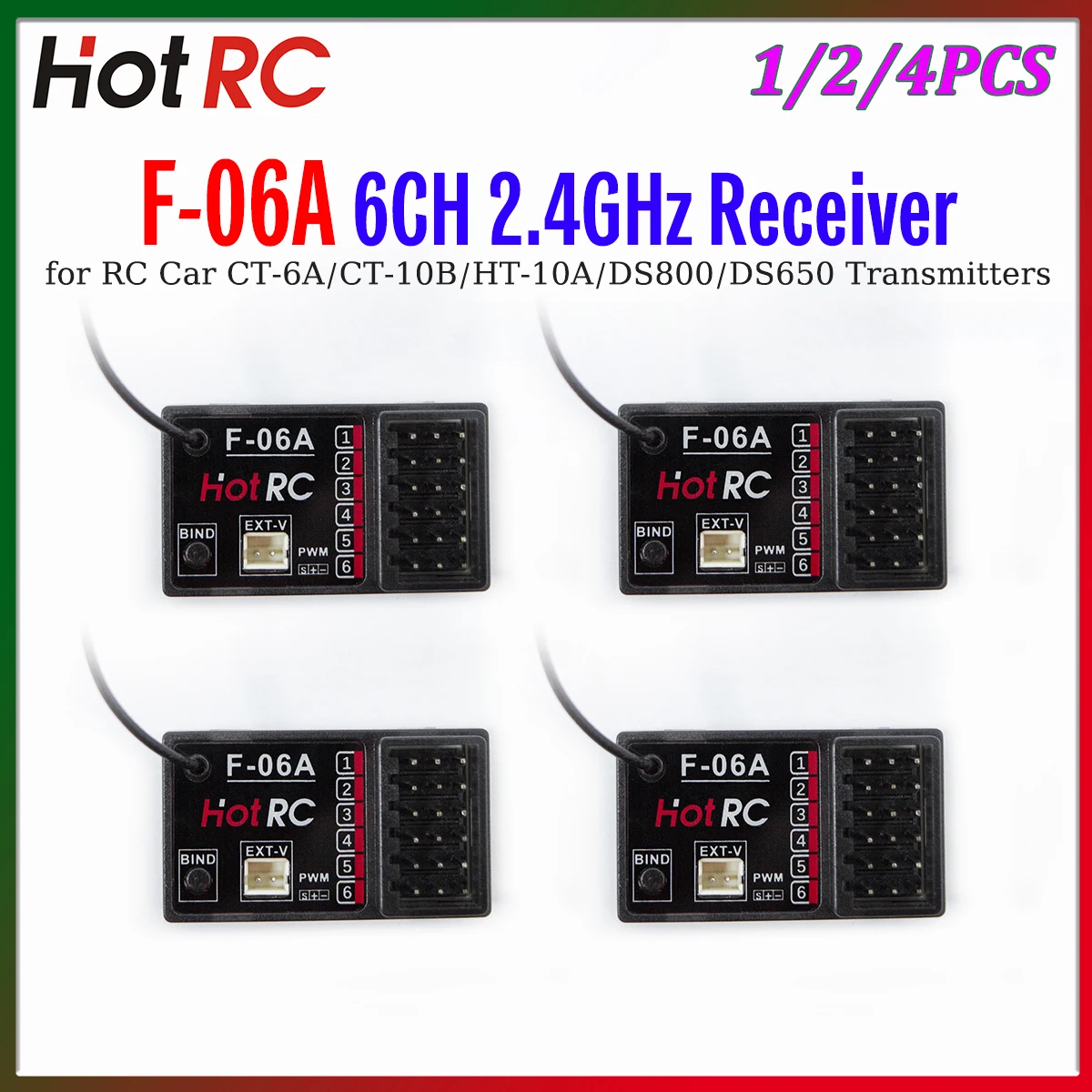 

HOTRC F-06A 6CH 2.4GHz Receiver 4-9V for CT-6A CT-10B HT-10A DS650 DS800 Remote Controller RC Car Truck Crawler Boat Plane Model