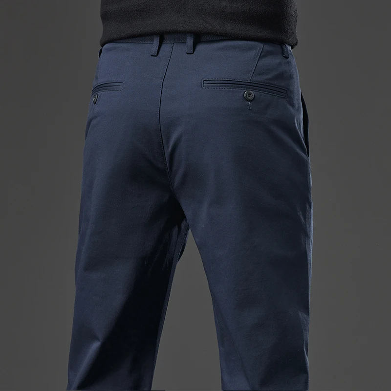 ผ้าฝ้ายยืดกางเกงผู้ชายตรงฤดูใบไม้ร่วงใหม่สีทึบคลาสสิกสบายๆแฟชั่น Slim เกาหลีกางเกงธุรกิจ