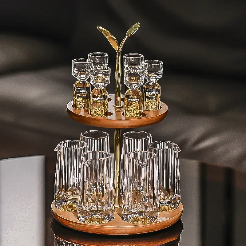Elegant Crystal Baijiu Cup Set with Turquoise Glass Wine Jug High Quality Household Liquor Dispenser and Small Shot Glasses