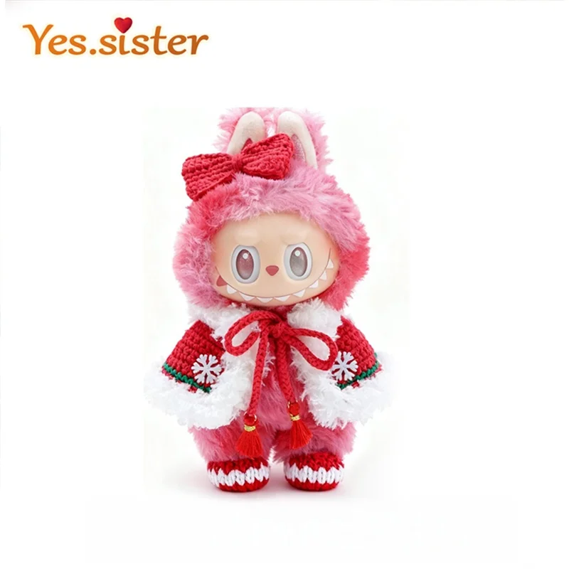 For 17cm Feference Labubu Christmas Handmade Hook Weaving First Second and Third Generation Knitted Clothes Cloak Set Original