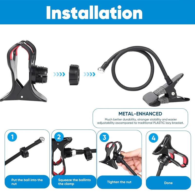 Gooseneck Phone Holder 360 Degree Rotating Lazy Person Holder Universal Phone Holder DIY Flexible Gooseneck Holder With Mult