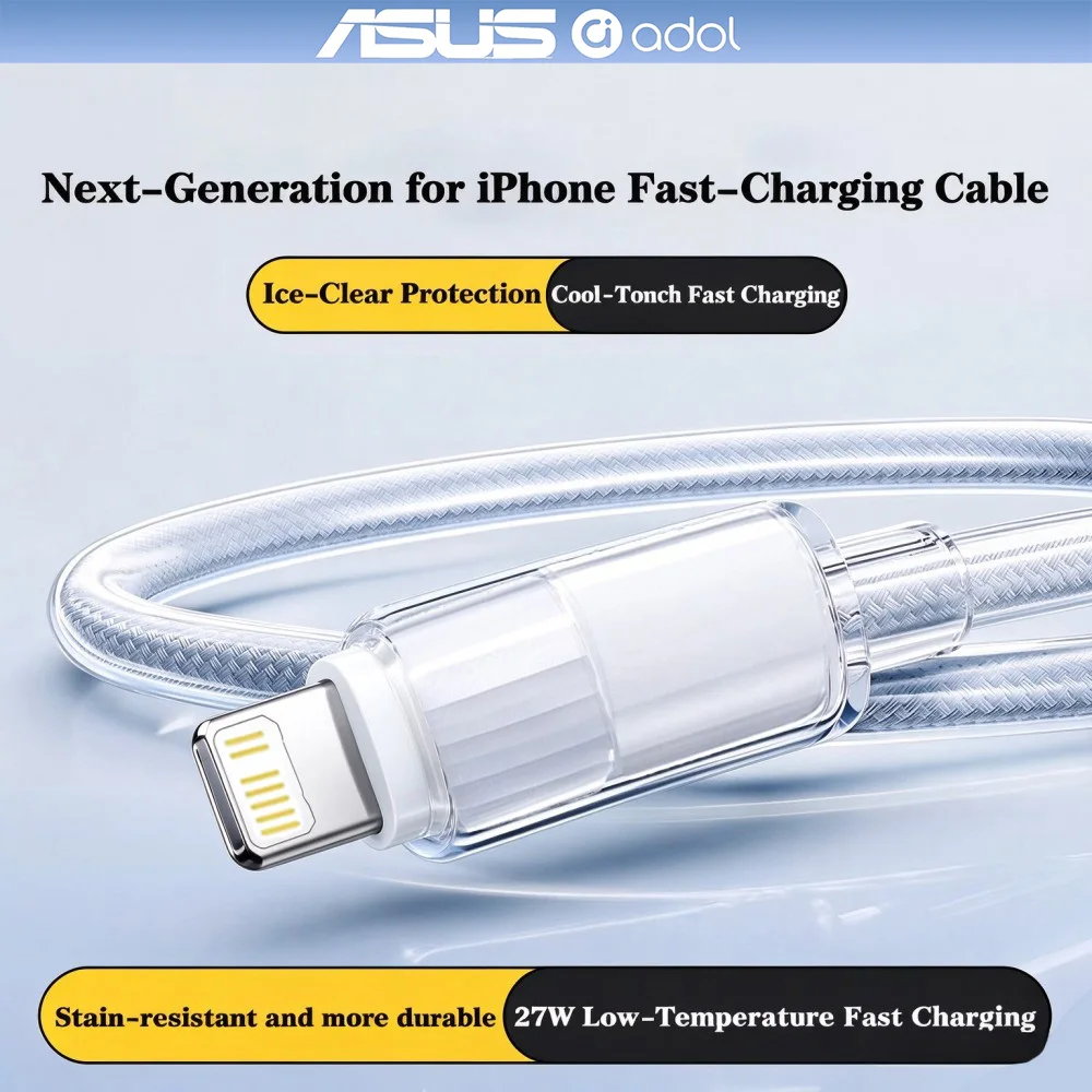 ASUS 27W Low-Temperature Fast Charging Cable Type C to Lightning Charging Cable TPU Braided Cable for iPhone 14 12 XS 13 Pro Max
