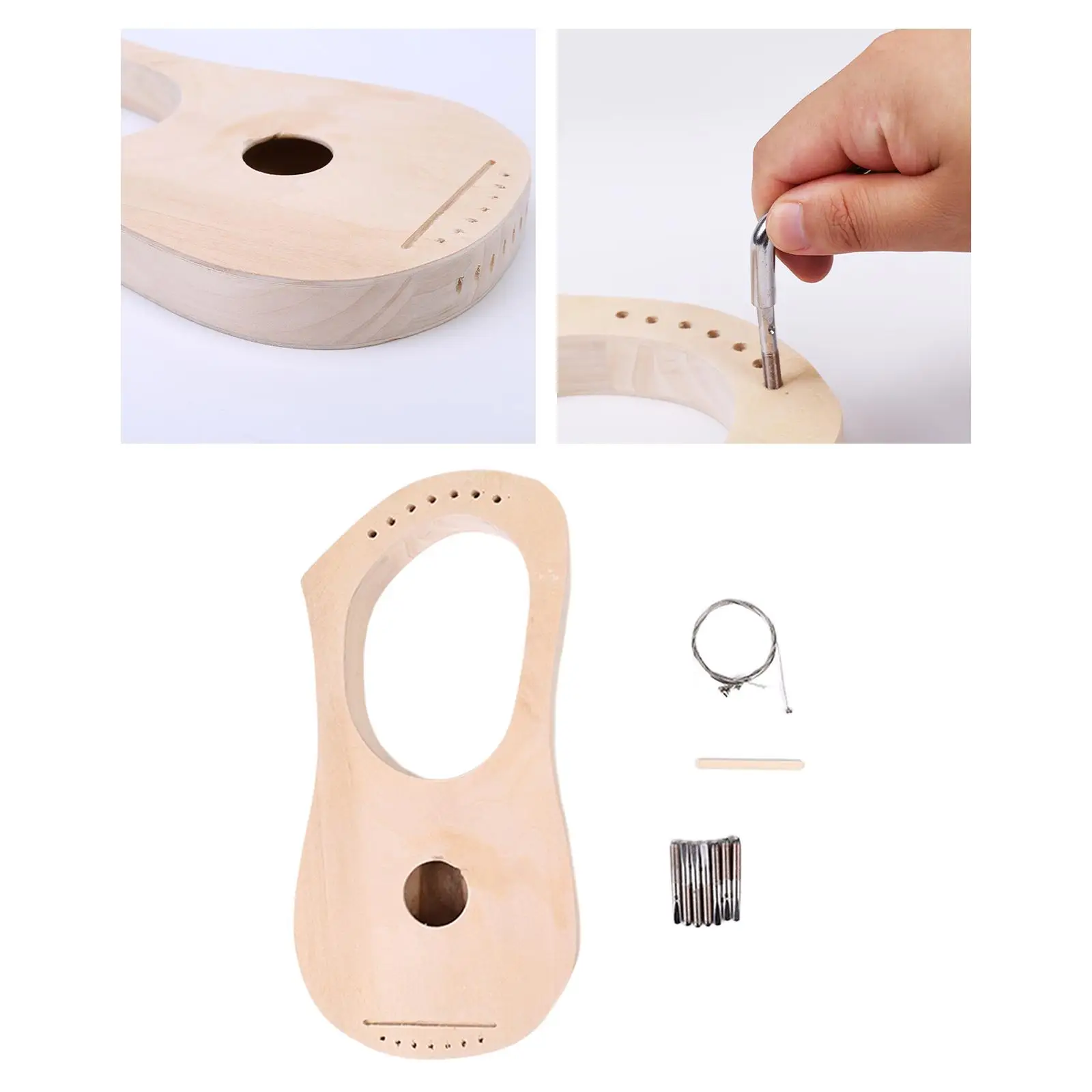 Lyres Wood String Instrument Ancient Style Instrument Accessories DIY Easy 7 Metal Strings Lyre for for Kids and Adults