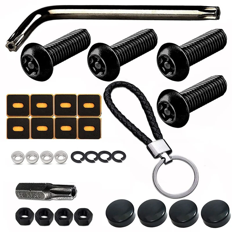 1Set Anti Theft Black License Plate Screws Bolts For Locking Rear Tag Frame M6*20MM Security Plate Frame Mounting Hardware Kit