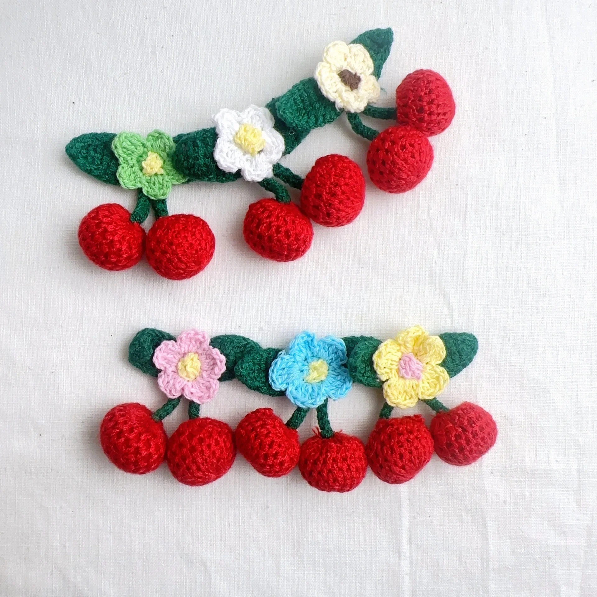 1pc Crochted Cherry Woven Fruit Pendant Patches for Clothes Hat  Toy Sweater Coat Woven Handmade Clips DIY Decor Accessories