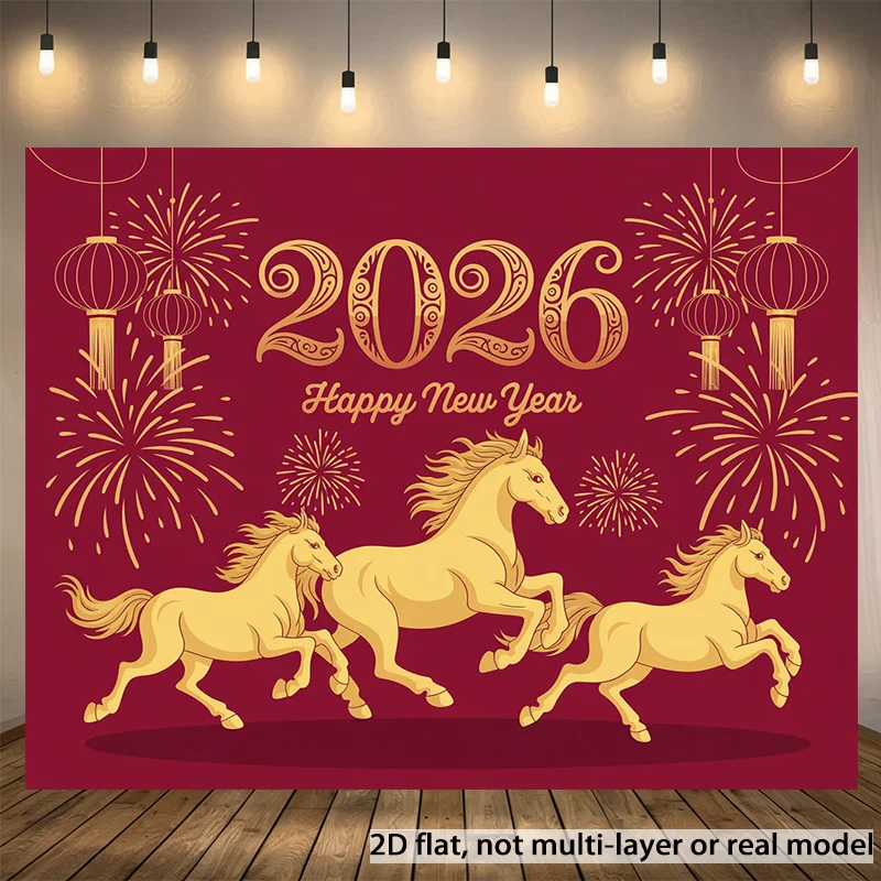 VIKAMA 2026 Jahr des Pferdes Neujahrs-Wandteppich Galoppierendes Pferd Feuerwerk Festival Wandbild Wohnzimmer Sofa Hintergrund Raumdekoration