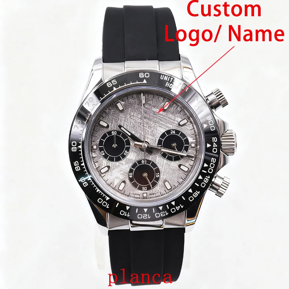 Relógio de quartzo masculino 40mm relógios multifuncionais pulseira de borracha cronógrafo vidro safira relógio masculino