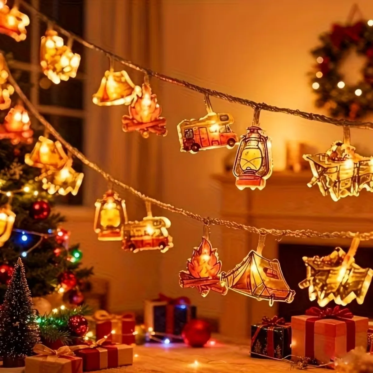 

1 шт. 10/20/30/40 светодиодная гирлянда в форме палатки, стола, керосиновой лампы, автомобиля, костра, на батарейках, для дома, кемпинга, улицы, декора на день рождения