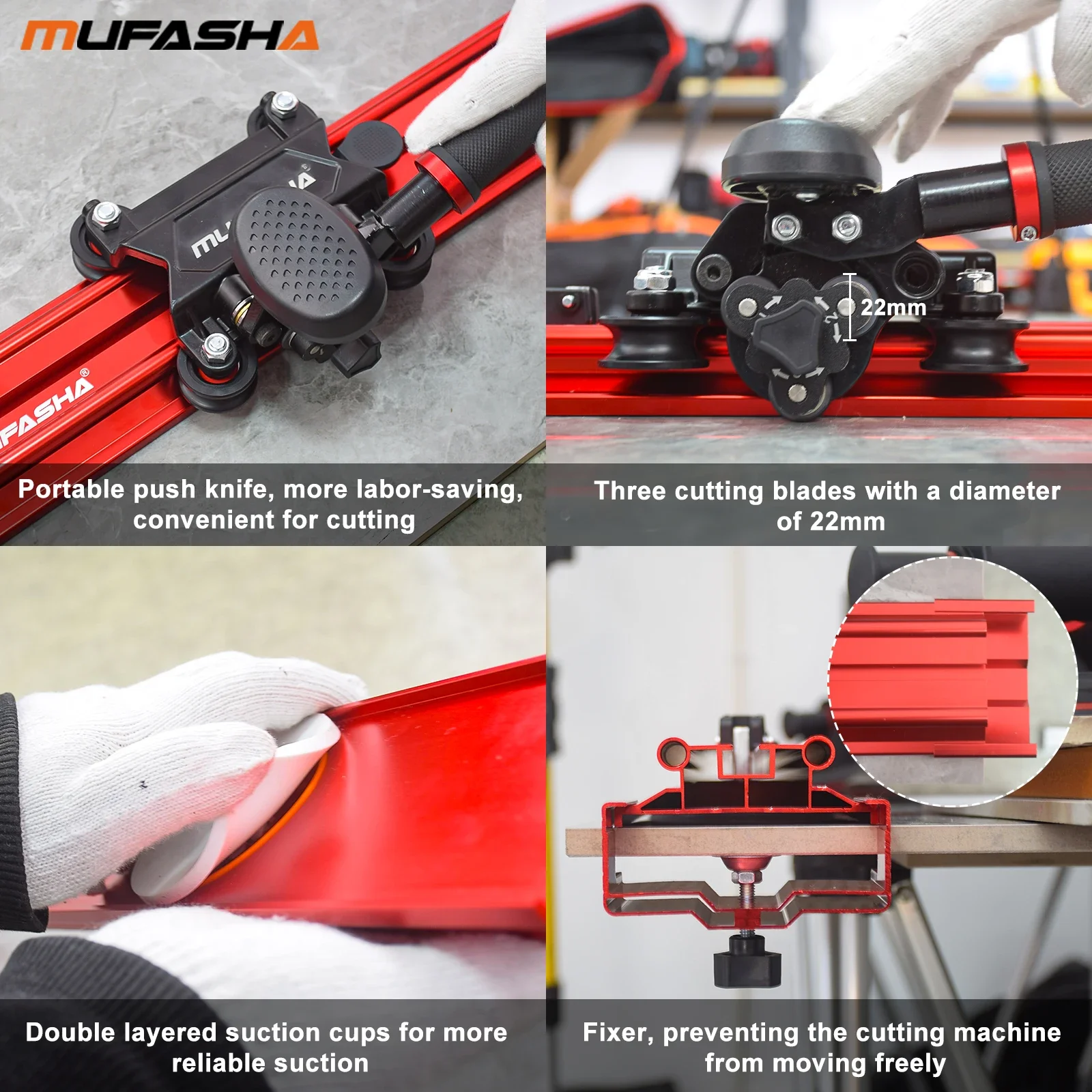 MUFASHA ML3200 Portable 3200mm Manual Tile Cutter Professional Hand Tile Cutter Three Cutting Blade Push Knife Slab Cutter
