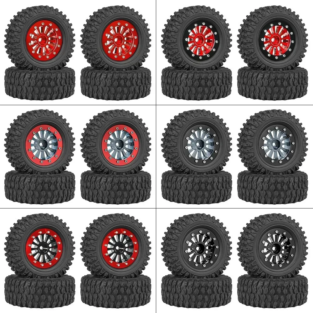 

4pcs 65mm 1.3" Metal Beadlock Wheel Tire Set For 1/18 1/24 RC Crawler Car TRX4M SCX24 AX24 FCX24 Upgrade Parts