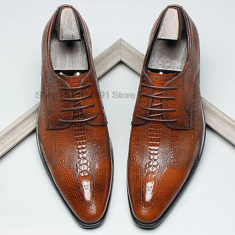 

Luxury Men Oxford Shoes Footwear High Quality Classic Style Dress Leather Shoes Coffee Black Lace Up Pointed Toe Formal Shoe Men