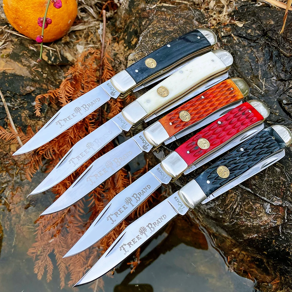 Watchman Trapper Knives Pocket Double Blades Slip Joint Folding Knife Classic Bone Grips Mirror Finish