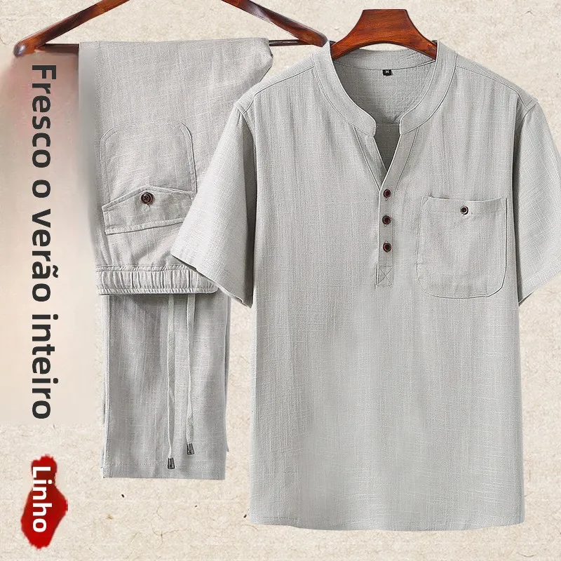 father's-summer-cotton-linen-ort-sve-t-irt-set-men's-mid-aged-and-ly-loose-fit-casual-sle-long-pants-tang-suit