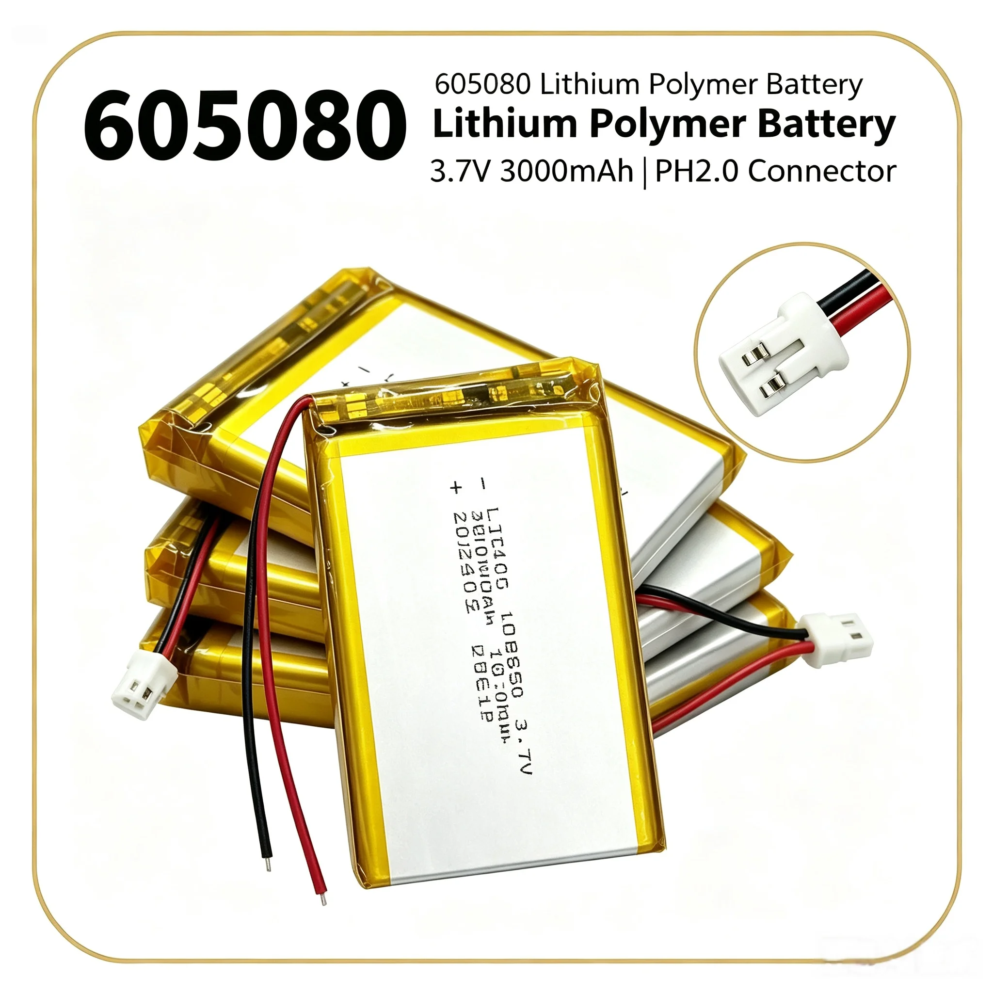 3.7V 3000mAh 605080 Lithium Polymer Ion Rechargeable Battery For Bluetooth Speaker Air Purifier Handheld Beauty Instrument