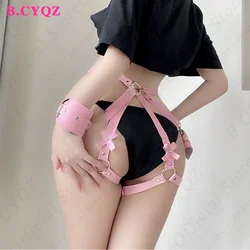 Sexy Women Lingerie Harness Pink PU Leather Thigh Garter Belt Bdsm Body Bondage Couple Party Rave Sword Belt Gothic Rave Clothes