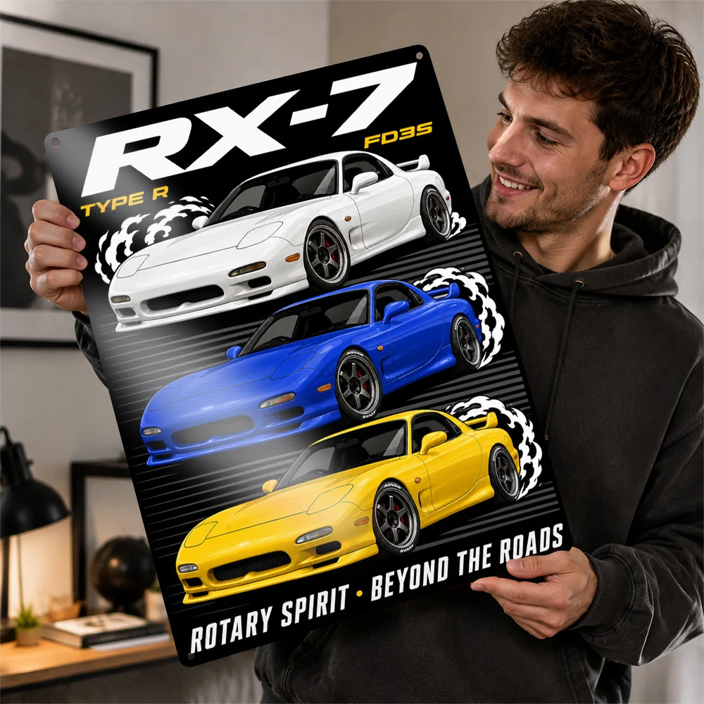 Japan RX-7 Type R FD3S Three Color Sports Car Aluminum Poster Personalized Metal Sign Speed Icon Tribute Wall Art For A Lounge