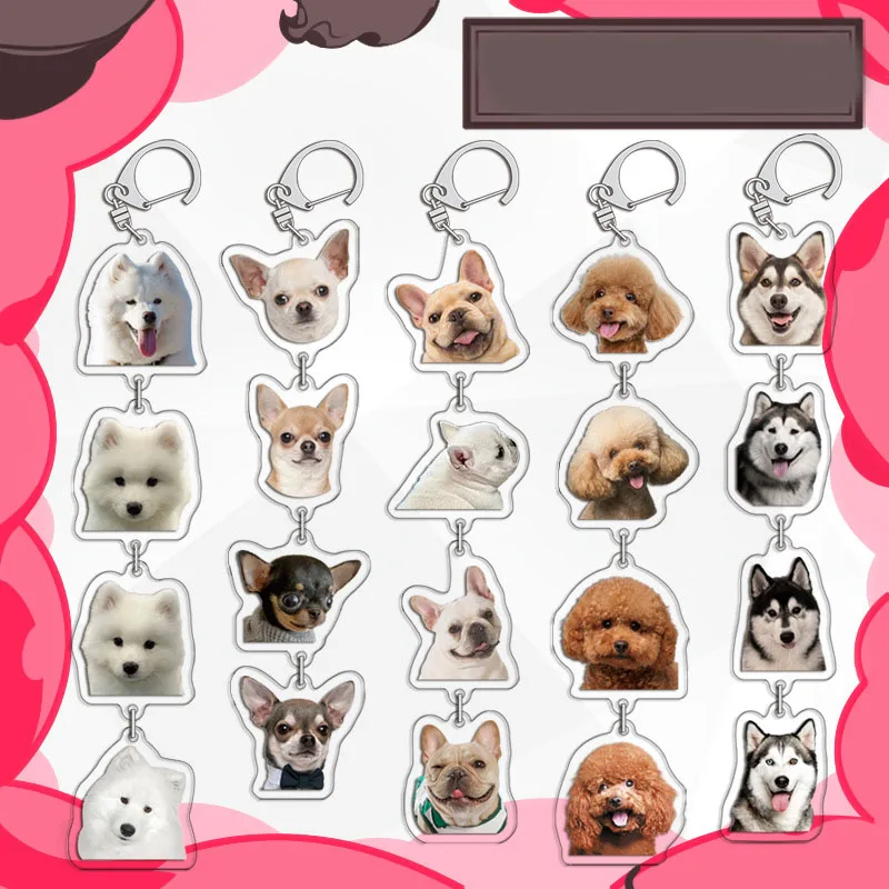 Cute Pet Dog Acrylic Keyring Pug Bichon Frize Satsuma Serena Husky Cartoon Keychain Cosplay Backpack Pendant Accessories Gift