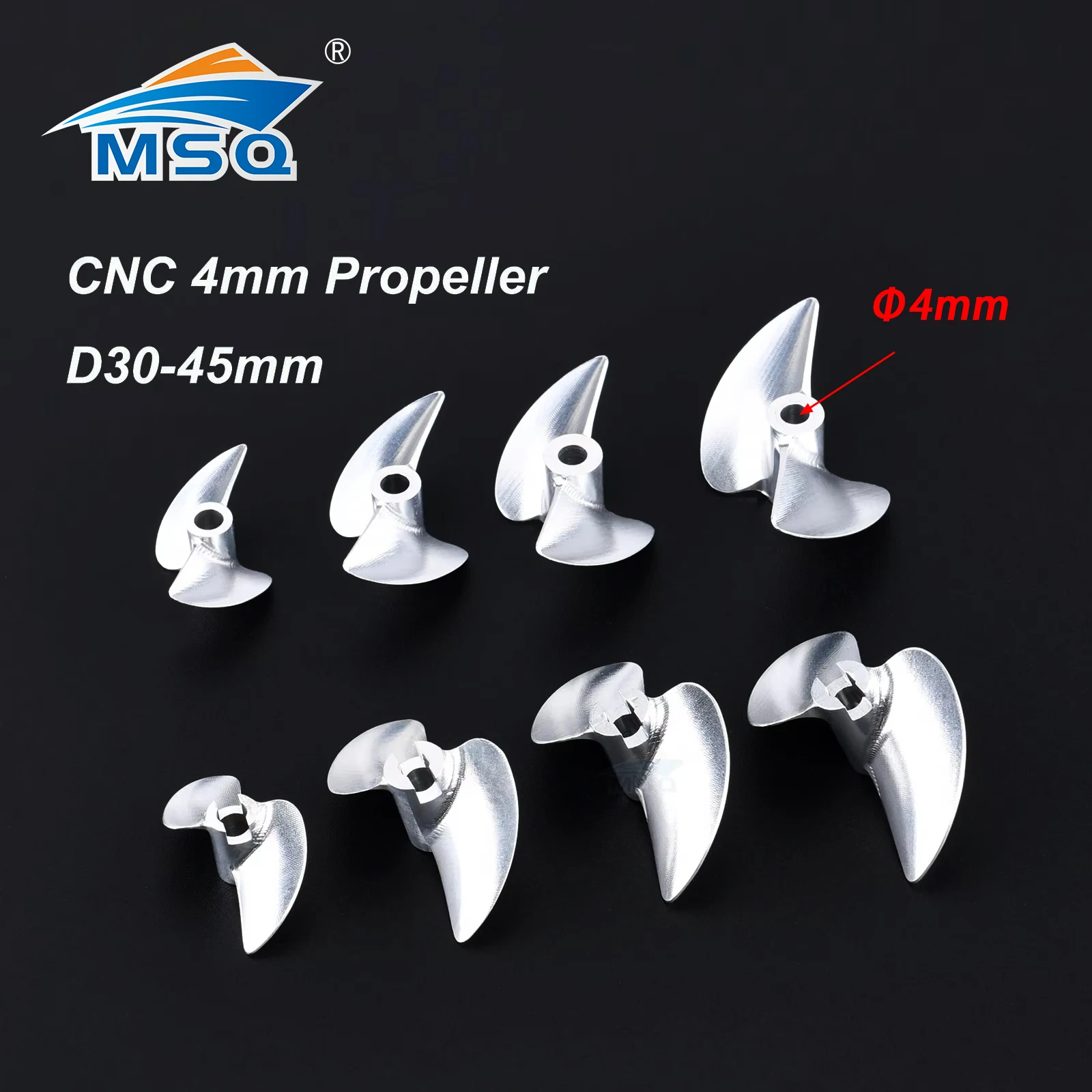 RC Boat CNC 2 blades Aluminum Propeller Left/Right D30/32/33/34/35/36/37/38/39/40/41/42/43/44/45mm Screw for 4mm Prop Shaft