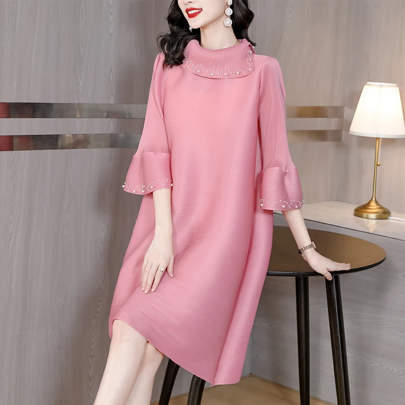 

Pleated Casual Dress for Women's Spring/Summer 2023 Age Reducing Large Loose and Slim Covering Belly Long Dress