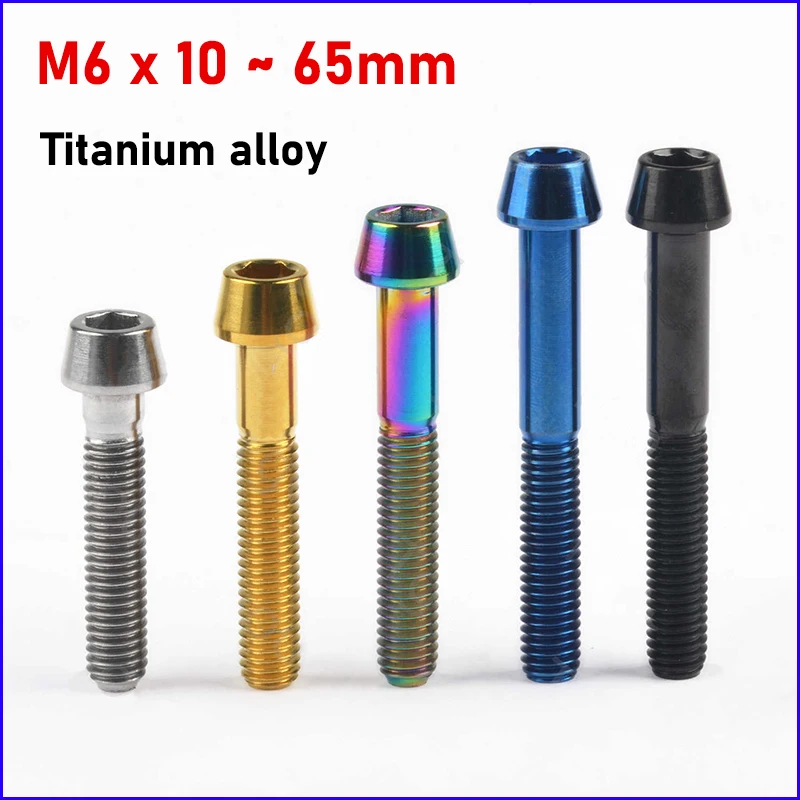 1pc Titanium Bolt M6 x 10 16 18 20 25 30 35 40 45 50 55 60 65mm Allen Key Taper Head Bolt Screw for Bicycle Stem Seatpost