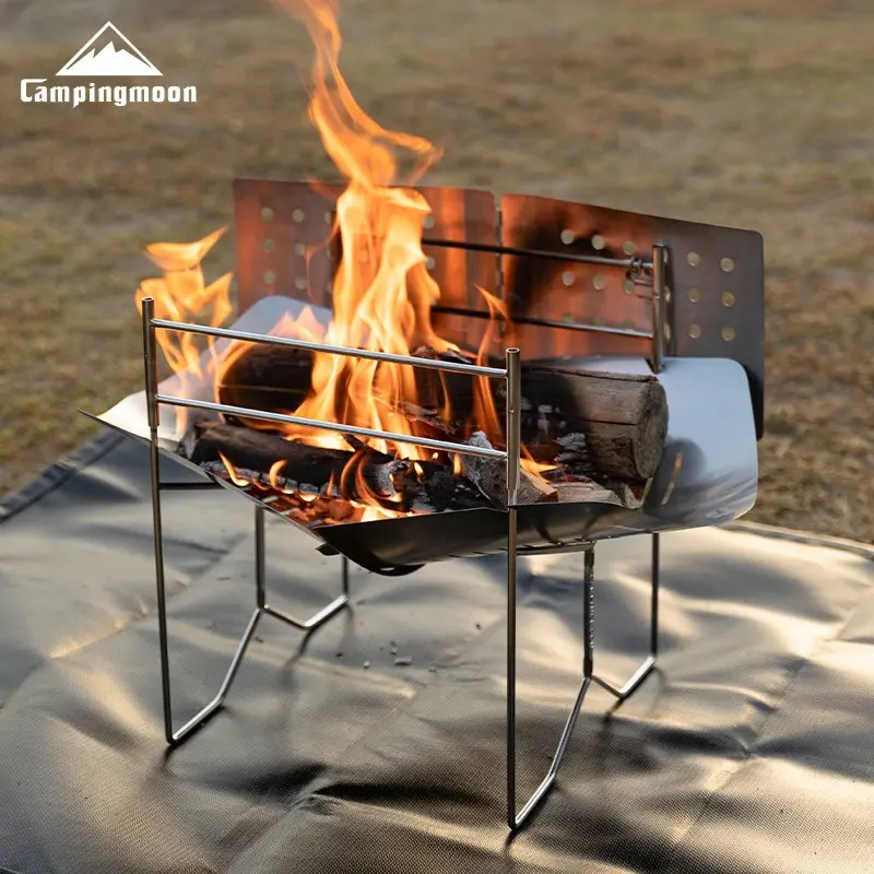 CAMPINGMOON SOLO-D سولو A4 حاجز رياح قابل للطي من الفولاذ المقاوم للصدأ مقاوم للحريق والرياح للتخييم والنزهات
