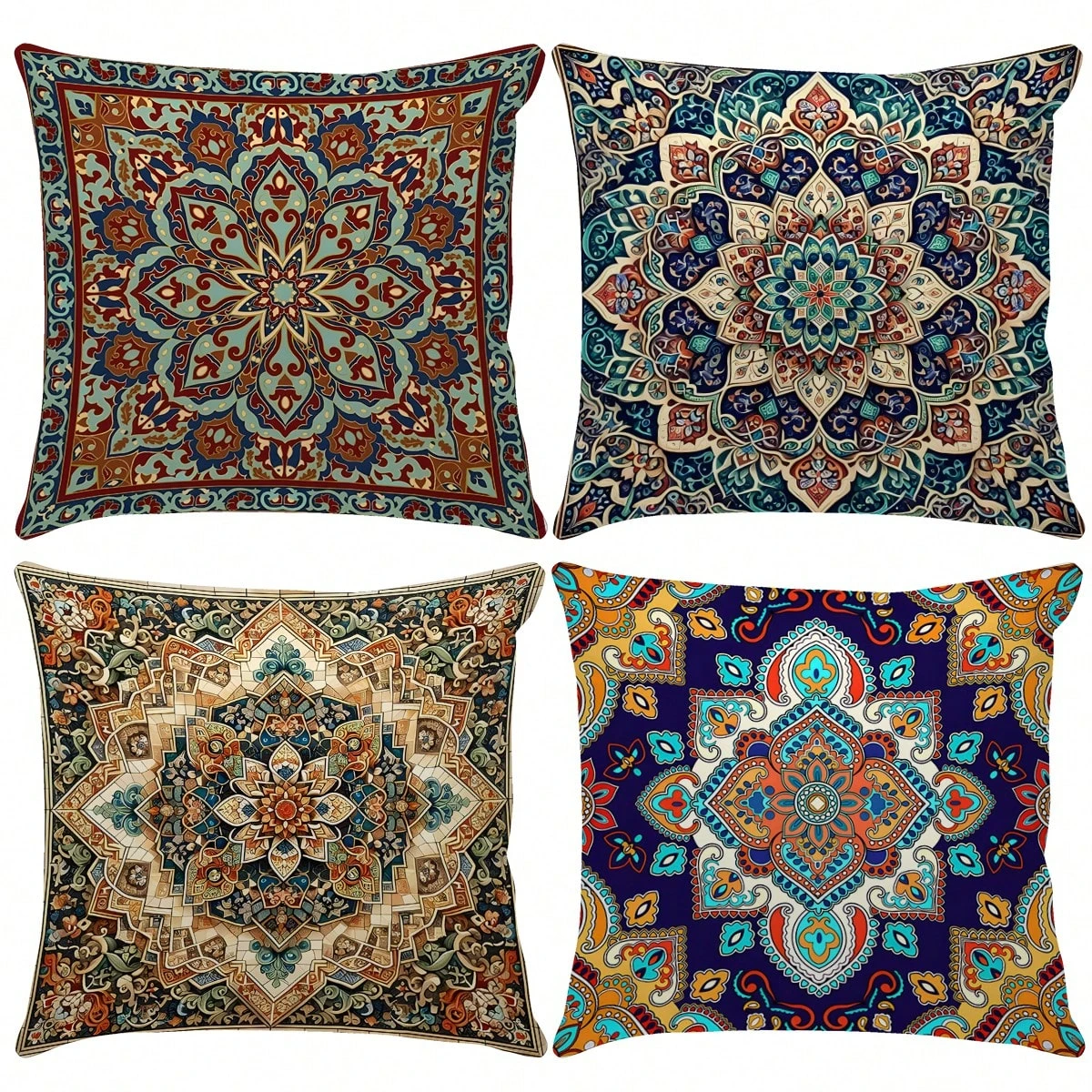 1PC Bohemian Mandala Plaid Pillow Covers, Zipper Closure, Decorative Cushion Cases for Sofa Bedroom (No Inserts)