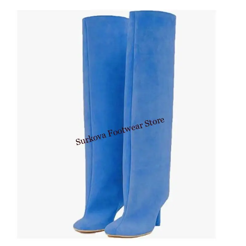 European Stylish High-Heeled Square Toe Knee Boots Retro Suede Loose Straight Cross-Border Knight Boots Size44 Fall Winter Shoes image 5
