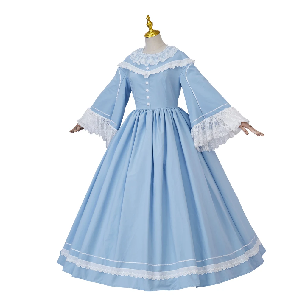 1860s Victorian Dickens Fair Dress Civil War Pioneer Ball Gown Blue Vintage Costumes Medieval Ball Gown Historical Dress