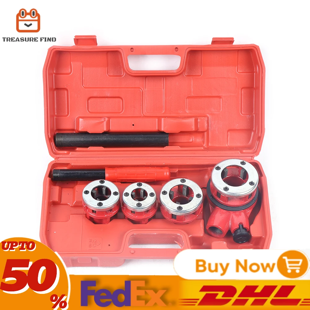 Tube Threader Tool Pipe Threader Kit, Type 62 4 Dumpling Plates Detachable Design Manual Threading Tool