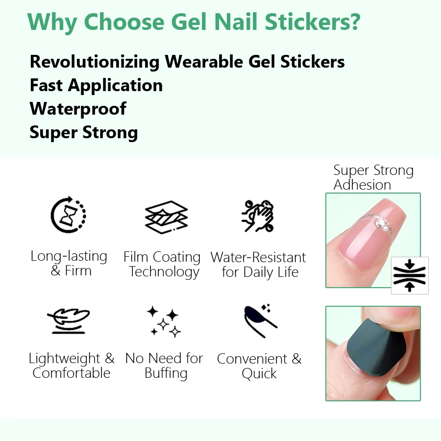 2 Stück ultradünne Gelee-Nagelaufkleber, solide Gel-Wraps, langlebig, zum Aufdrücken von Nägeln, Maniküre, falsche Nagelwickel – Detail 2